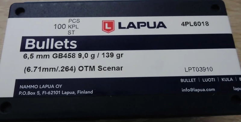 Geschosse LAPUA cal 6,5 / .264 139gr Scenar